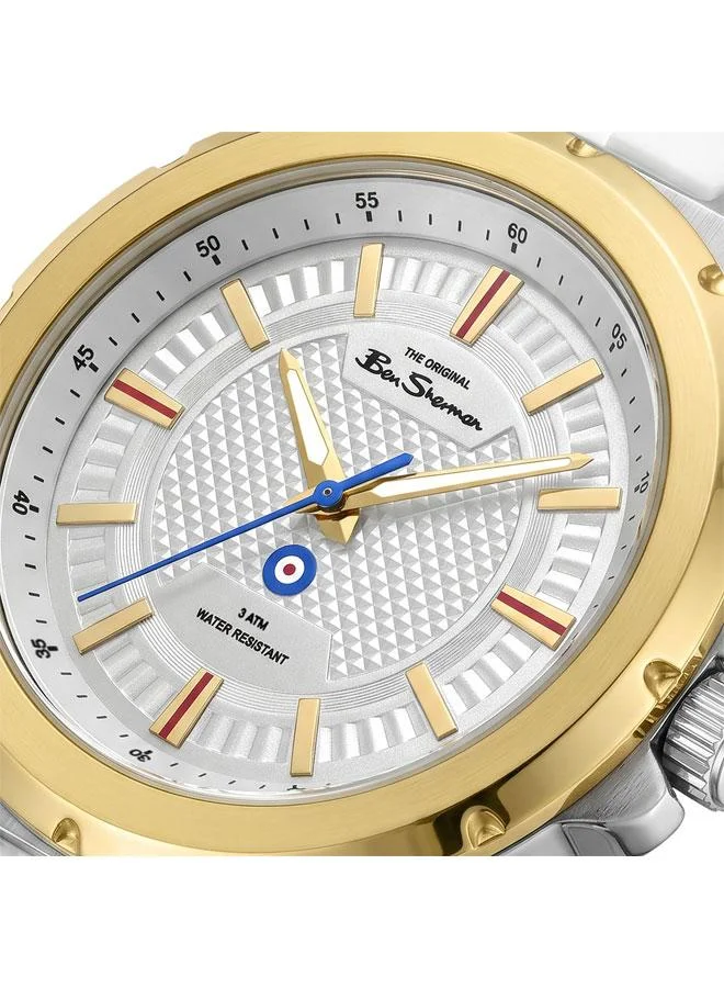 بين شيرمان Gloucester Silver Dial White Silicone Strap Analog Watch for Men, 43mm