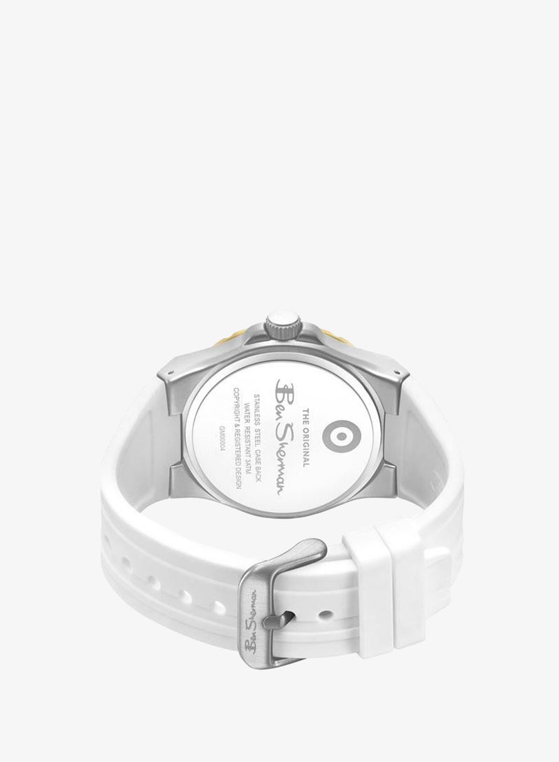 Ben Sherman Gloucester Silver Dial White Silicone Strap Analog Watch for Men, 43mm - Image 3