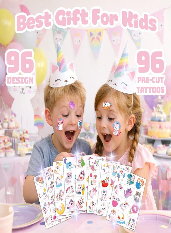 91TATTOOS 96 PCS Cute Caticorn Pre-Cut Temporary Tattoos for Kids - Image 4