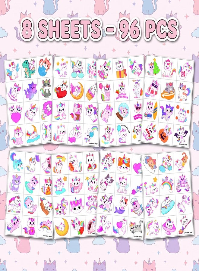 91TATTOOS 96 PCS Cute Caticorn Pre-Cut Temporary Tattoos for Kids - Image 3