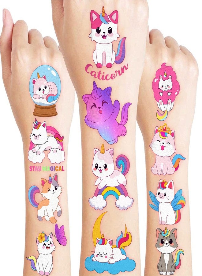 91TATTOOS 96 PCS Cute Caticorn Pre-Cut Temporary Tattoos for Kids - Image 1