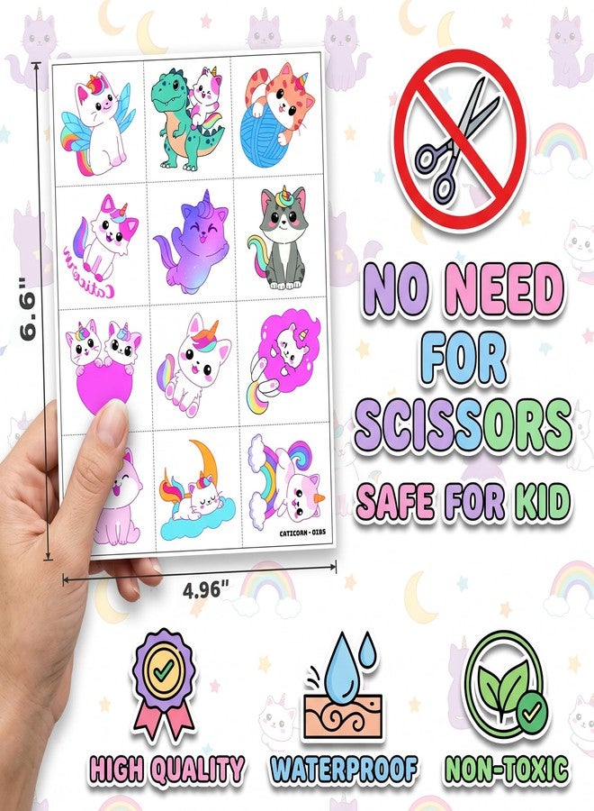 91TATTOOS 96 PCS Cute Caticorn Pre-Cut Temporary Tattoos for Kids - Image 5