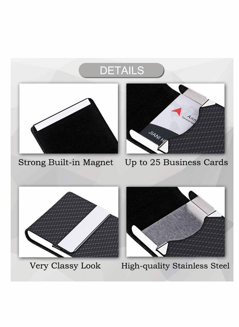 Generic Business Card Holder, for Women & Men, Professional PU Leather Business Card Holders Name Card Holder Purse Card Case with Magnetic Closure,Woven Pattern Black  - Image 5