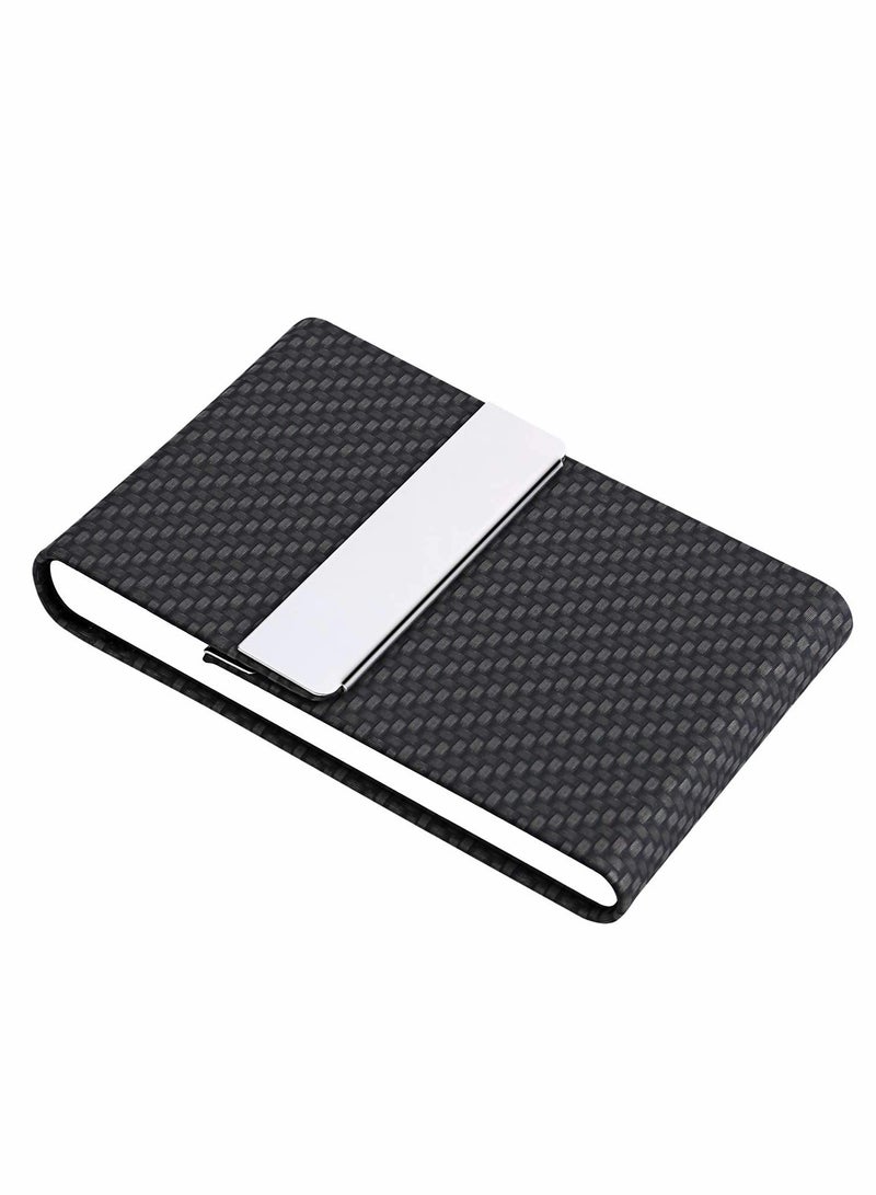 Generic Business Card Holder, for Women & Men, Professional PU Leather Business Card Holders Name Card Holder Purse Card Case with Magnetic Closure,Woven Pattern Black  - Image 1