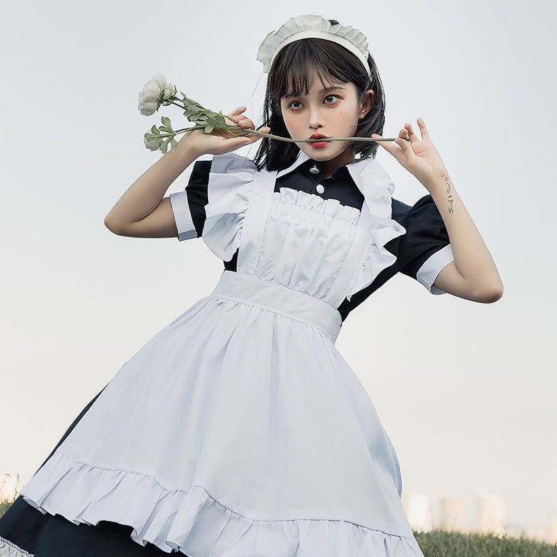Maid dress cosplay restaurant Cafe overalls dress black and white maid dress Party a generation of hair - Image 3