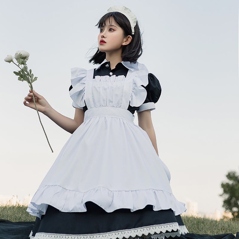 Maid dress cosplay restaurant Cafe overalls dress black and white maid dress Party a generation of hair - Image 4