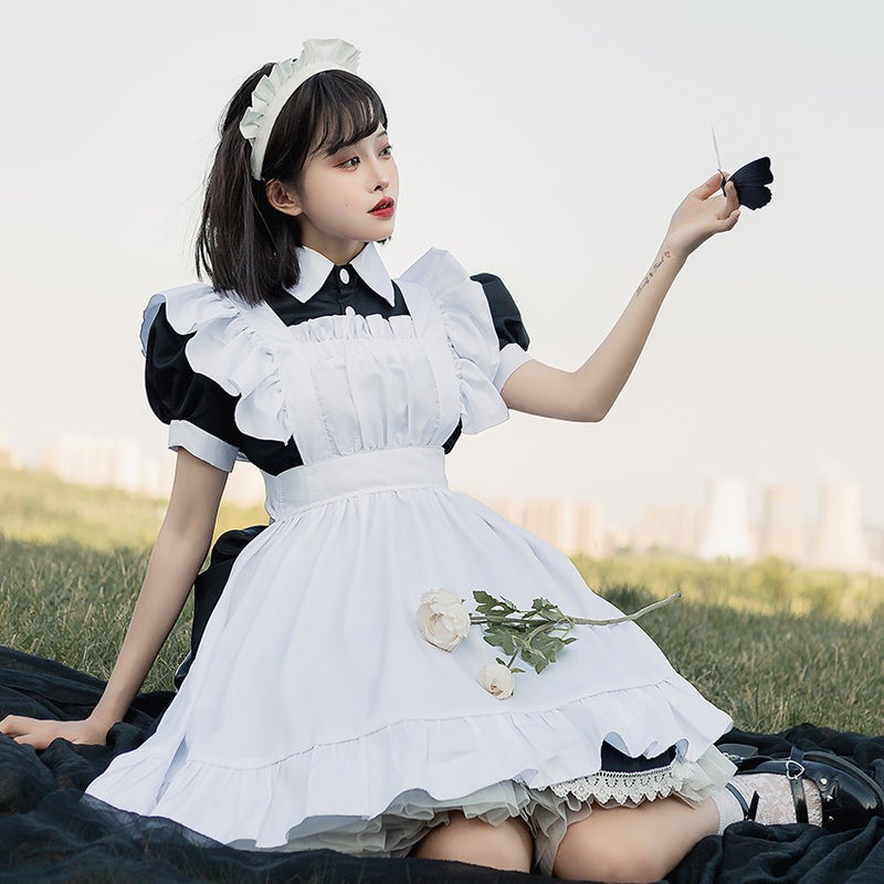 Maid dress cosplay restaurant Cafe overalls dress black and white maid dress Party a generation of hair - Image 2