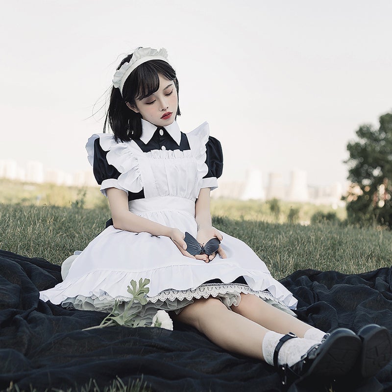 Maid dress cosplay restaurant Cafe overalls dress black and white maid dress Party a generation of hair - Image 5