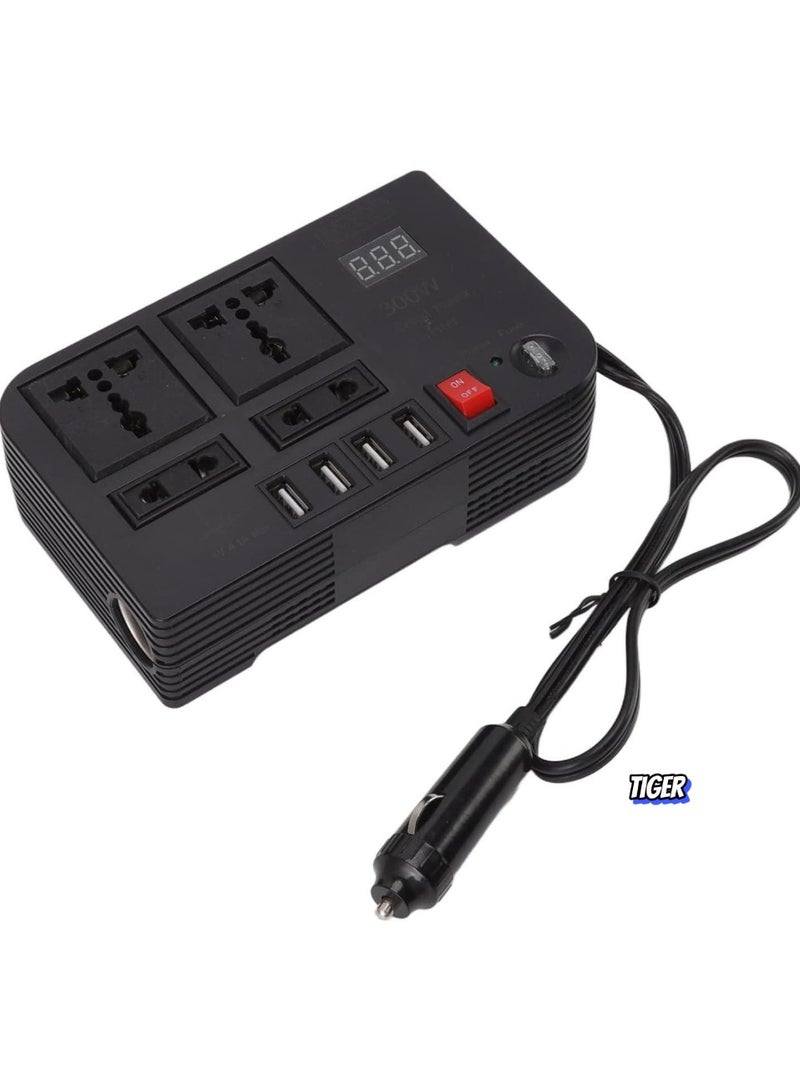 TIGER Car Power Converter 12V 300W ABS Inverter – Portable Car Inverter for Phone Charging, Laptop, and Small Appliances, Compact, High-Efficiency DC to AC Converter - Image 1