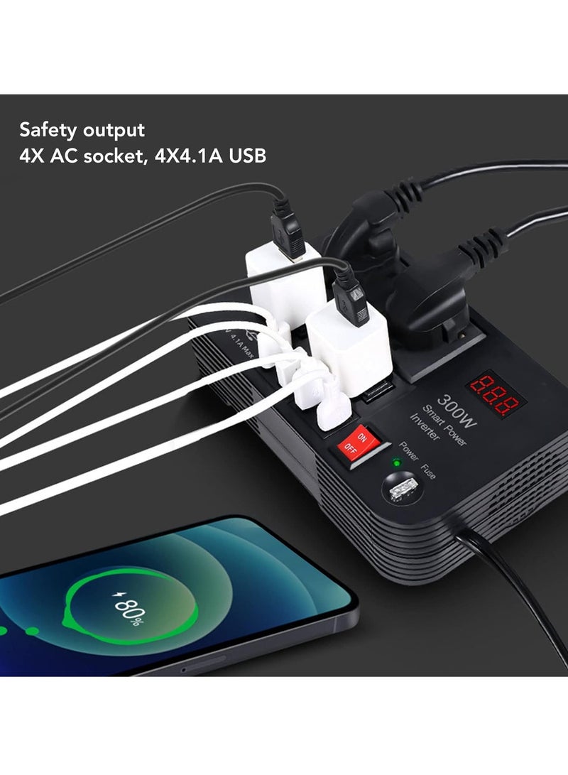 TIGER Car Power Converter 12V 300W ABS Inverter – Portable Car Inverter for Phone Charging, Laptop, and Small Appliances, Compact, High-Efficiency DC to AC Converter - Image 4