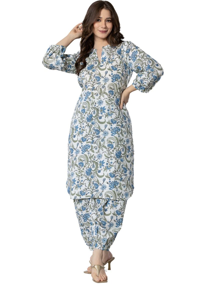 rytras Women's Pure Cotton Printed Straight Kurta Set with Palazzo Pants - Ethnic Wear, Blue(RYT592-N,3XL) - Image 4