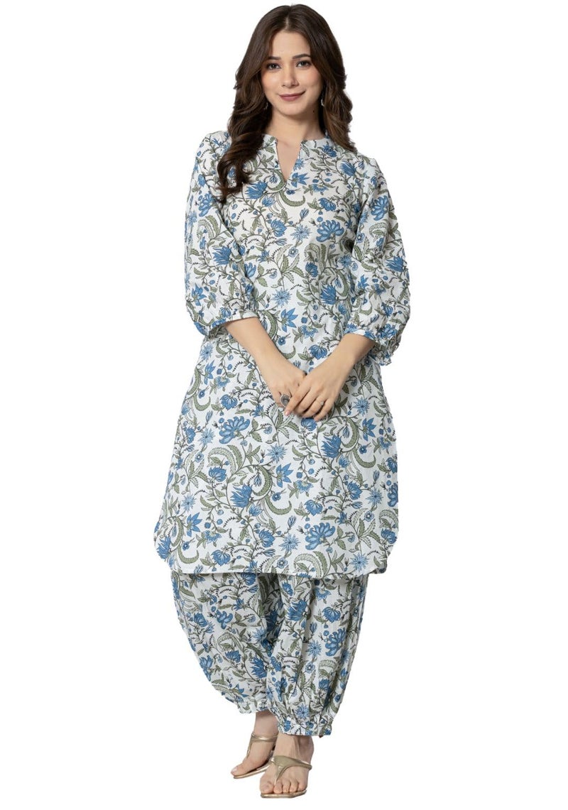 rytras Women's Pure Cotton Printed Straight Kurta Set with Palazzo Pants - Ethnic Wear, Blue(RYT592-N,3XL) - Image 1
