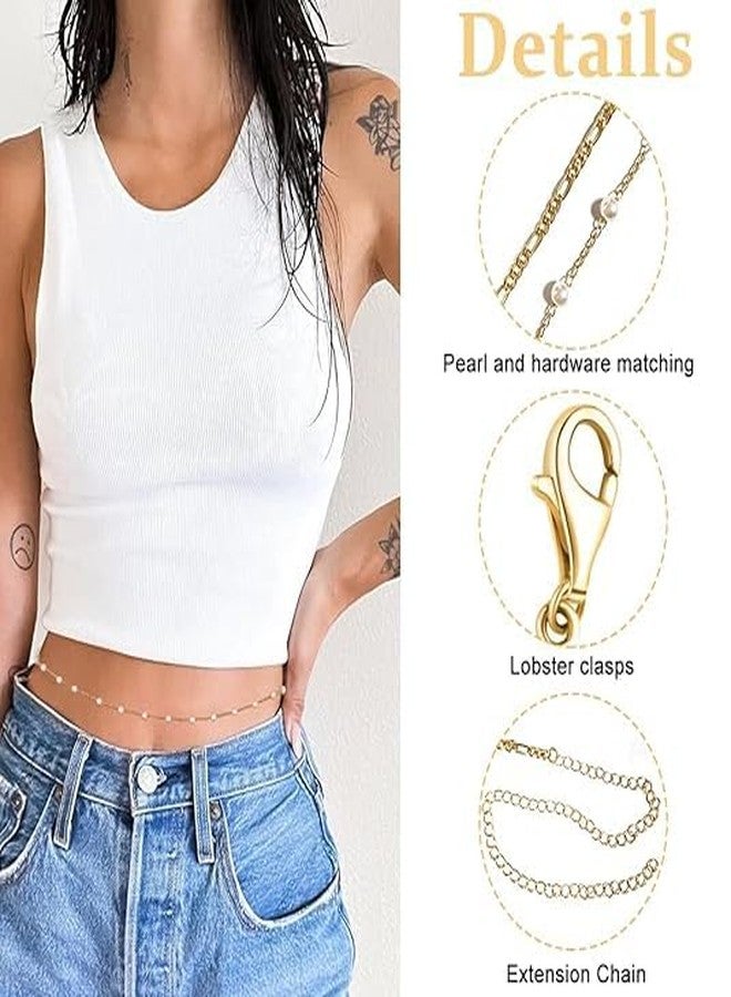Takositio 2pcs Pearl Waist Chain for Women Stylish Saree Gold Plated Belly Chain 2-Layered Ladies Body Hip Chain for the Waist Bikini Jewelry - 26-42in - Image 2