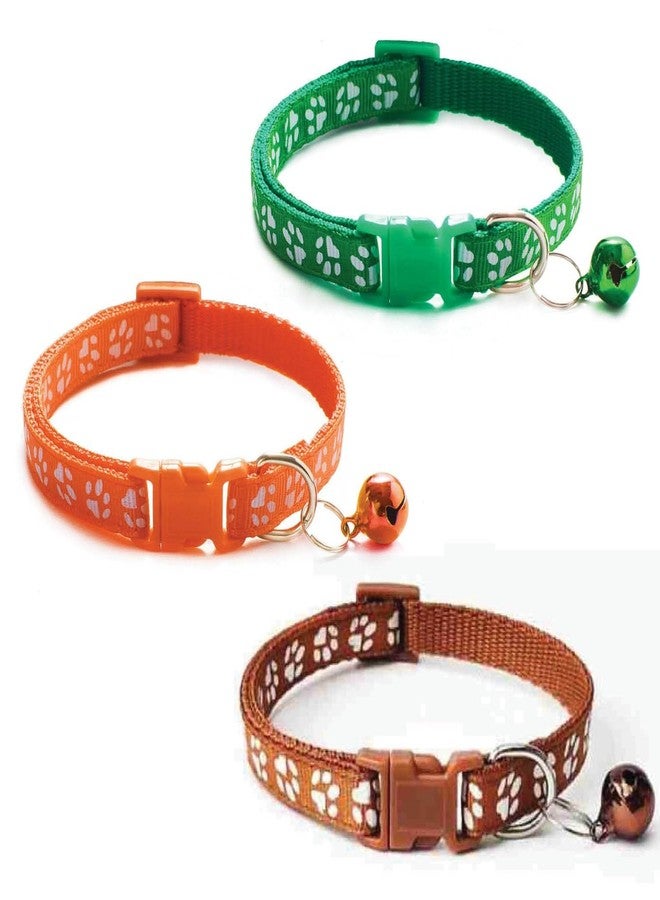 Litvibes Cat Collars Set of 3 with Bell,Kitten & Small Dogs Soft Adjustable Collar Safe,Solid & Protection Breakaway for Cats & Puppies,Cute Kitty with Paw Print-(Orange,Brown,Dark Green) - Image 1