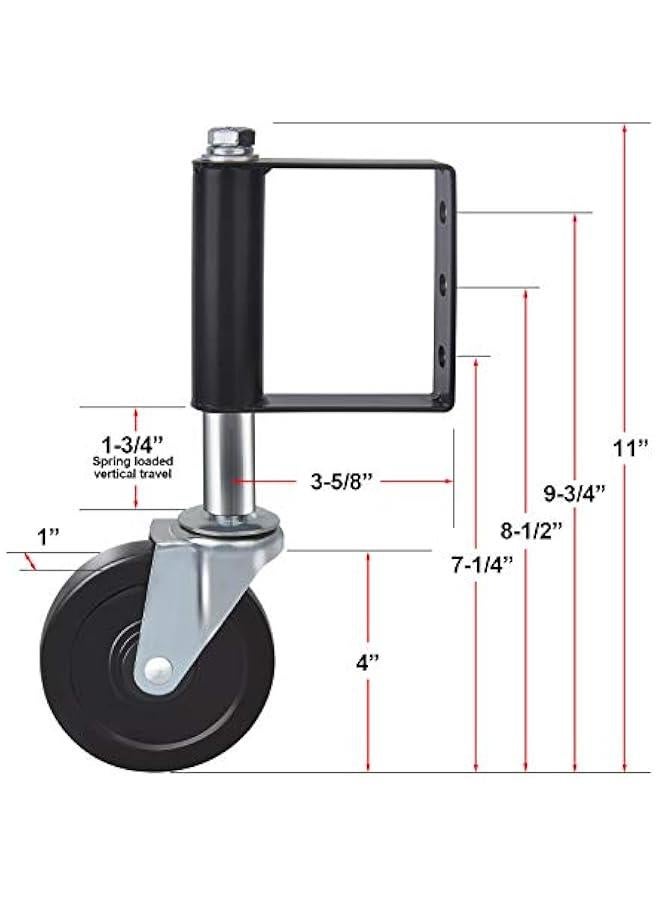 Arabest Spring Loaded Gate Caster, Heavy Duty Ageing Resistance Rubber Gate Caster with Universal Mount Plate, 100 KG Capacity, 4 Inches, 2 Pack, Black  - Image 4