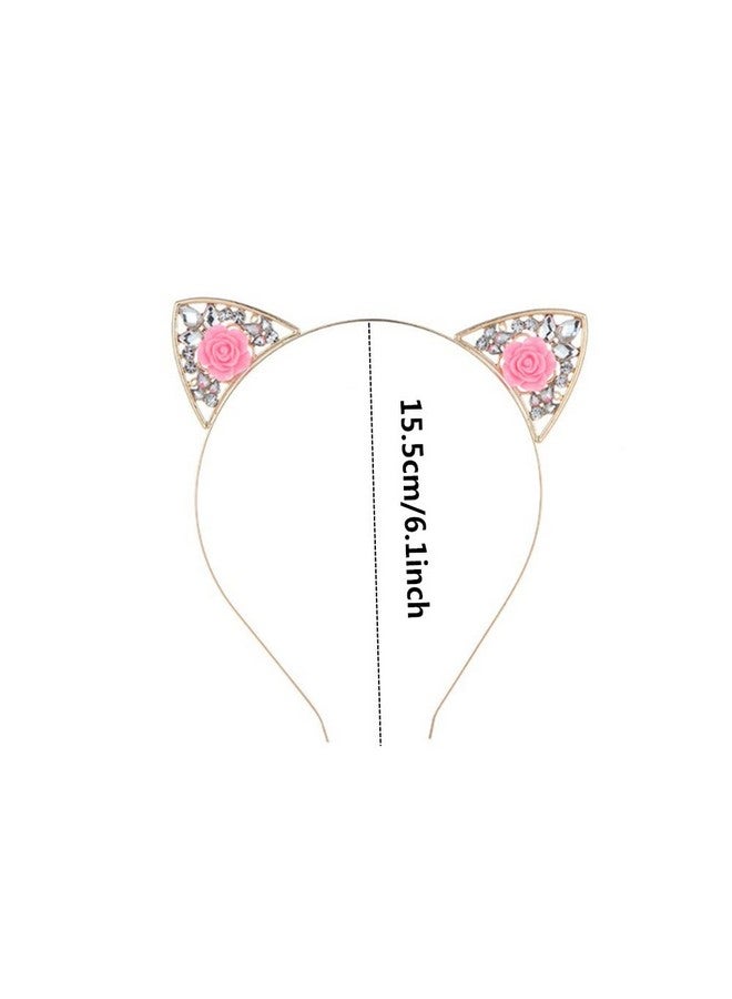 جيلوكيبو عصابة رأس من سبيكة جيلوكيبو على شكل زهرة وردية على شكل آذان قطة مرصعة بأحجار الراين والكريستال مناسبة لحفلات النساء وأزياء الهالوين (وردي) - Image 3