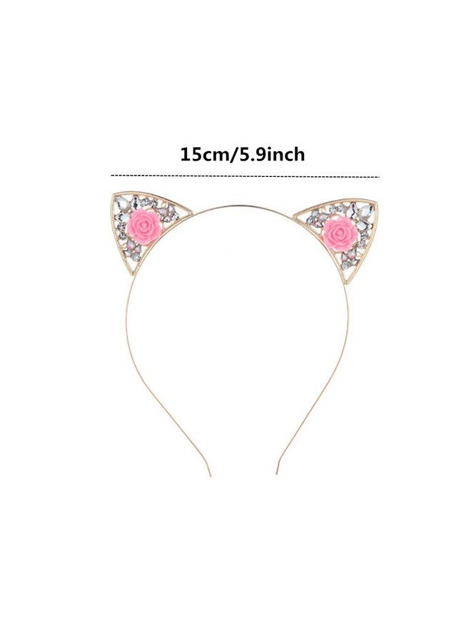 جيلوكيبو عصابة رأس من سبيكة جيلوكيبو على شكل زهرة وردية على شكل آذان قطة مرصعة بأحجار الراين والكريستال مناسبة لحفلات النساء وأزياء الهالوين (وردي) - Image 4
