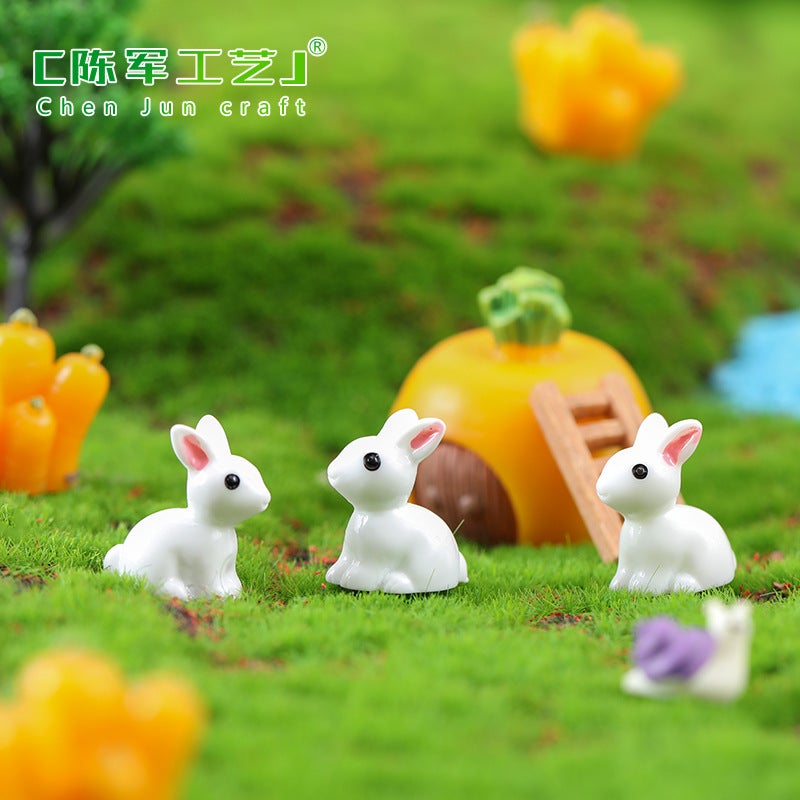 Moss Micro Landscape Ornaments Small Ears White Rabbit Bunny Bunny Resin Crafts Ornaments Accessories - Image 2