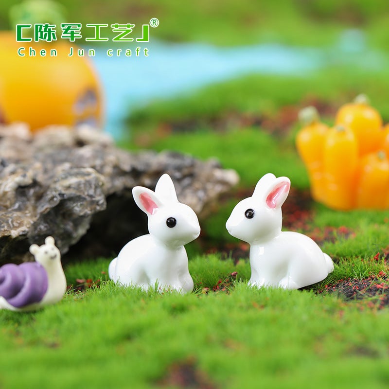 Moss Micro Landscape Ornaments Small Ears White Rabbit Bunny Bunny Resin Crafts Ornaments Accessories - Image 5