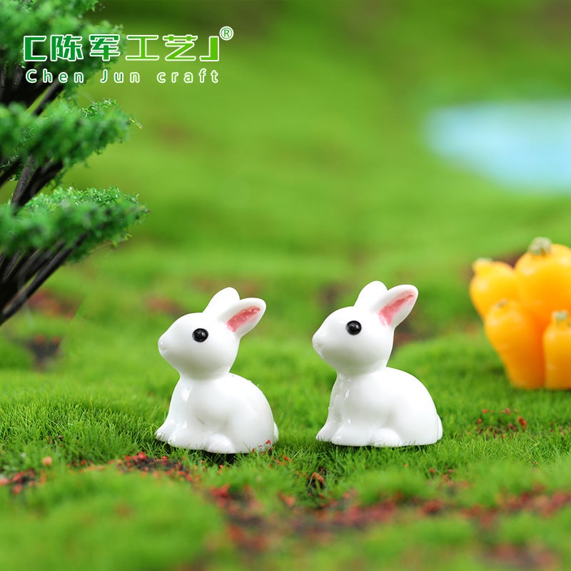 Moss Micro Landscape Ornaments Small Ears White Rabbit Bunny Bunny Resin Crafts Ornaments Accessories - Image 3