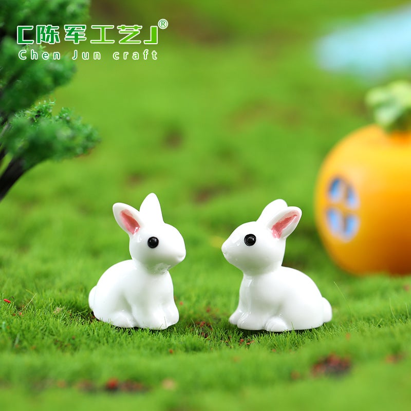 Moss Micro Landscape Ornaments Small Ears White Rabbit Bunny Bunny Resin Crafts Ornaments Accessories - Image 4
