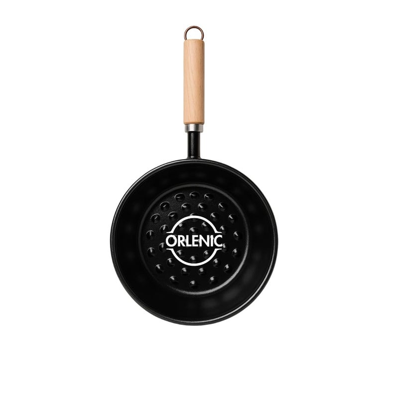 Orlenic Charcoal Starter Pan with Wooden Handle – Coal Burner for Hookah, Shisha, BBQ, Fire Starting – Portable Metal Coal Holder for Outdoor Use, Nargila Accessory for Camping and Picnics – Black - Image 1