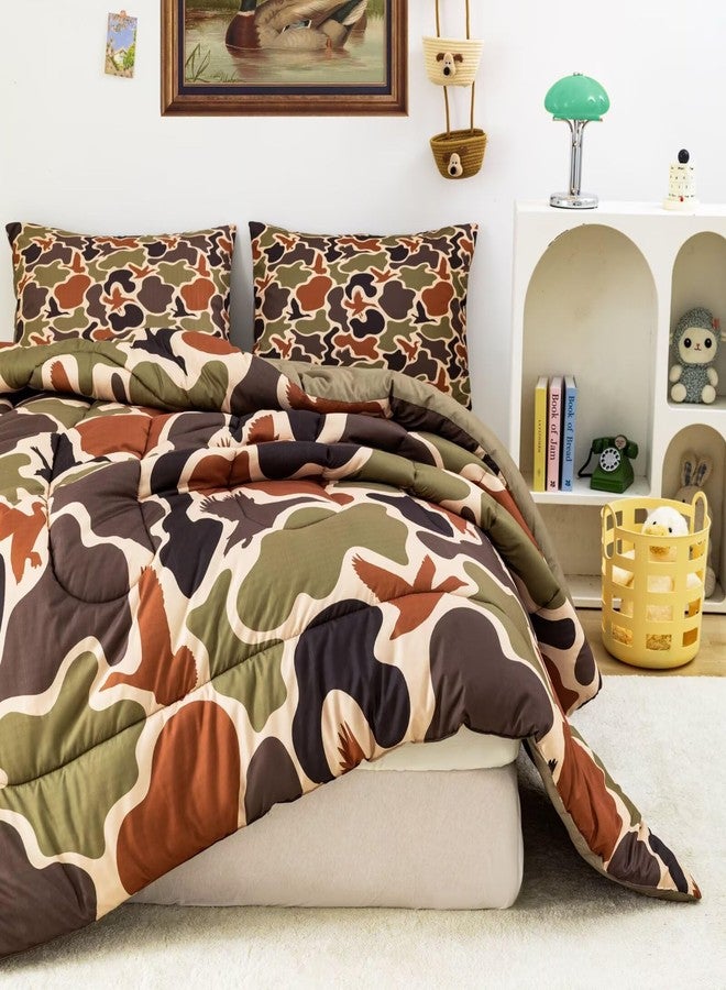 CKOU CCOO Duck Camo Bedding Set Twin Size for Boys Teens Kids, Green Army Camouflage Comforter Set 3Pcs,Duck Hunting Camo Bed Sets, Wild Home Decor Outdoor Camping Gift - Image 5