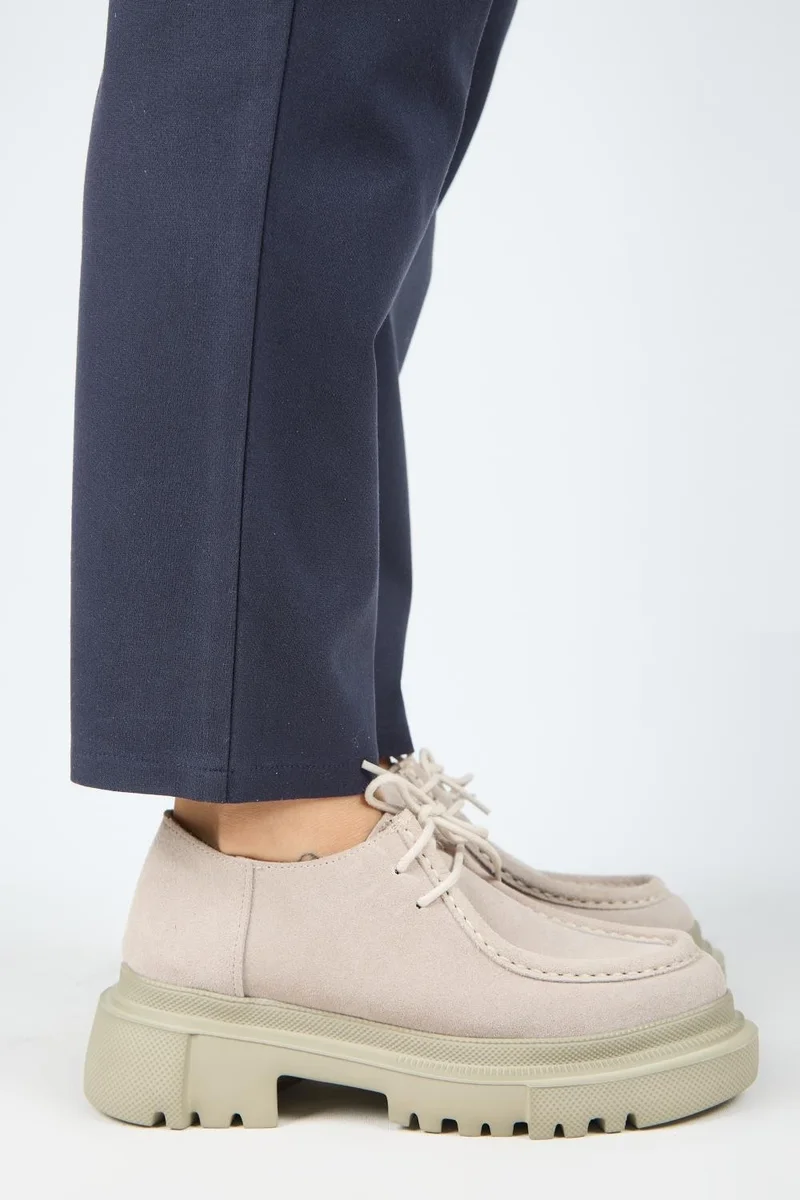 Manijero Manijero Carol Women's Genuine Leather Lace-up Beige Suede Shoes