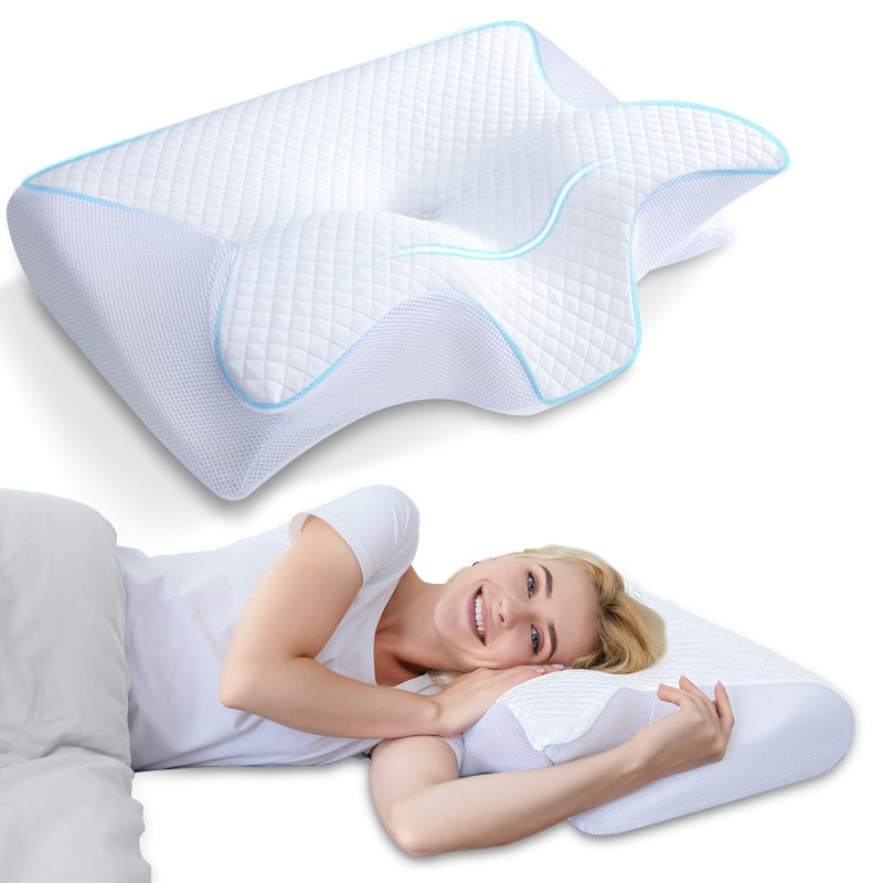 HOMCA Memory Foam Cervical Pillow, 2 in 1 Ergonomic Contour Orthopedic Pillow for Neck Pain, Contoured Support Pillows for Side Back Stomach Sleepers - Image 1