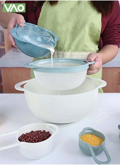 VAOdo 8PCS Nesting Mixing Bowl Set for Baking and Cooking 4 Measuring Cups with Handles 2 Mixing Bowls 1 Colander and 1 Sifter Kitchen Baking Gadgets Colourful  - Image 5