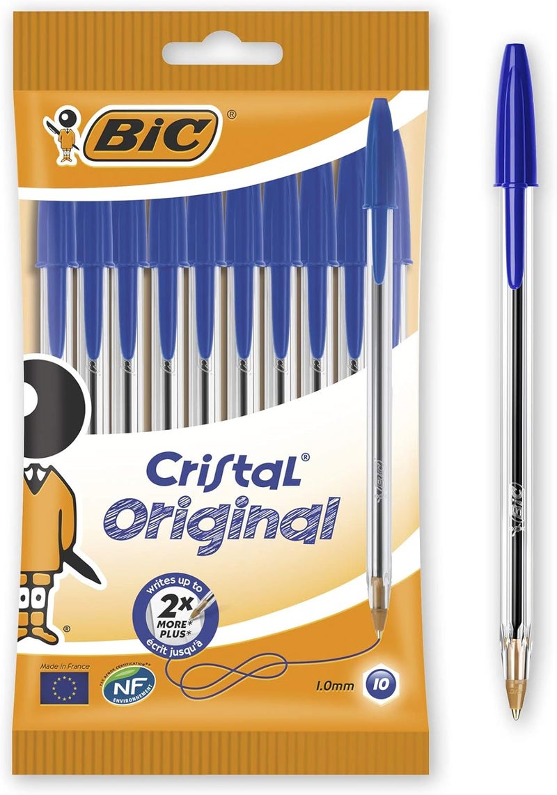 Bic أقلام بيسك كريستال الأصلية ذات النقطة المتوسطة 1.0 مم زرقاء عبوة من 10 - Image 1
