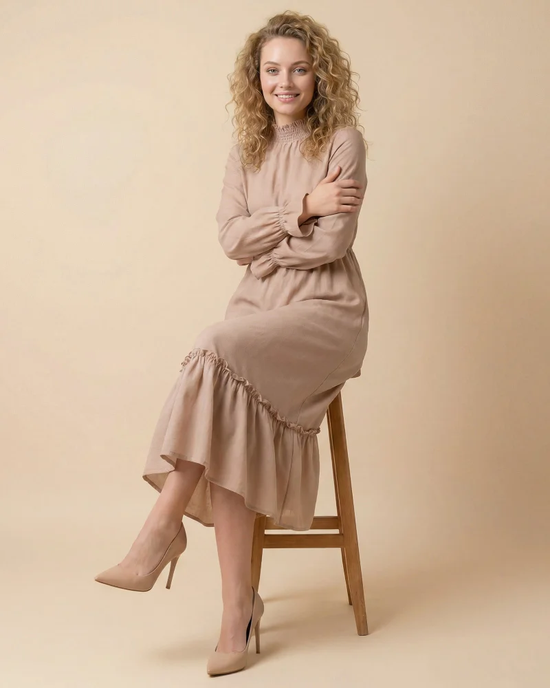 REDTAG Women Brown Belted Button Front Midi Dress