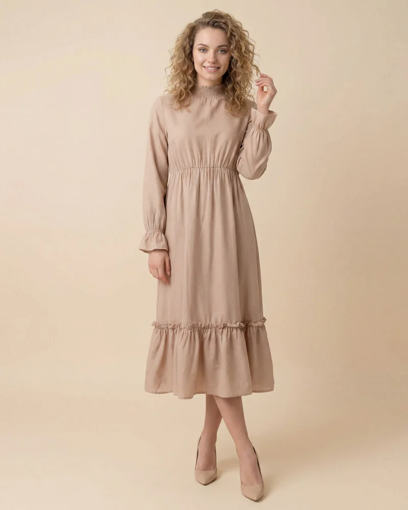 REDTAG Women Brown Belted Button Front Midi Dress