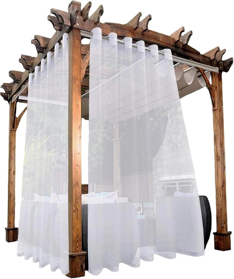 White Semi Sheer Waterproof Polyester Outdoor Curtains 52x84 Inch 2 Panel For Patio Pergola Balcony - Image 2