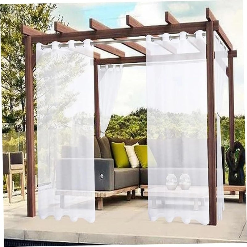 White Semi Sheer Waterproof Polyester Outdoor Curtains 52x84 Inch 2 Panel For Patio Pergola Balcony - Image 5