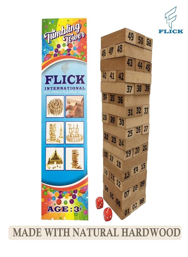 FLICK برج فليك المتدحرج - 51 مكعبًا خشبيًا (الحجم: 7.5 × 2.5 × 1.5 سم) لعبة للأطفال والكبار. لعبة حفلات. يمكن لعبها في الداخل أو الخارج. أفضل هدية عيد ميلاد للأطفال (TUB-111) - Image 3