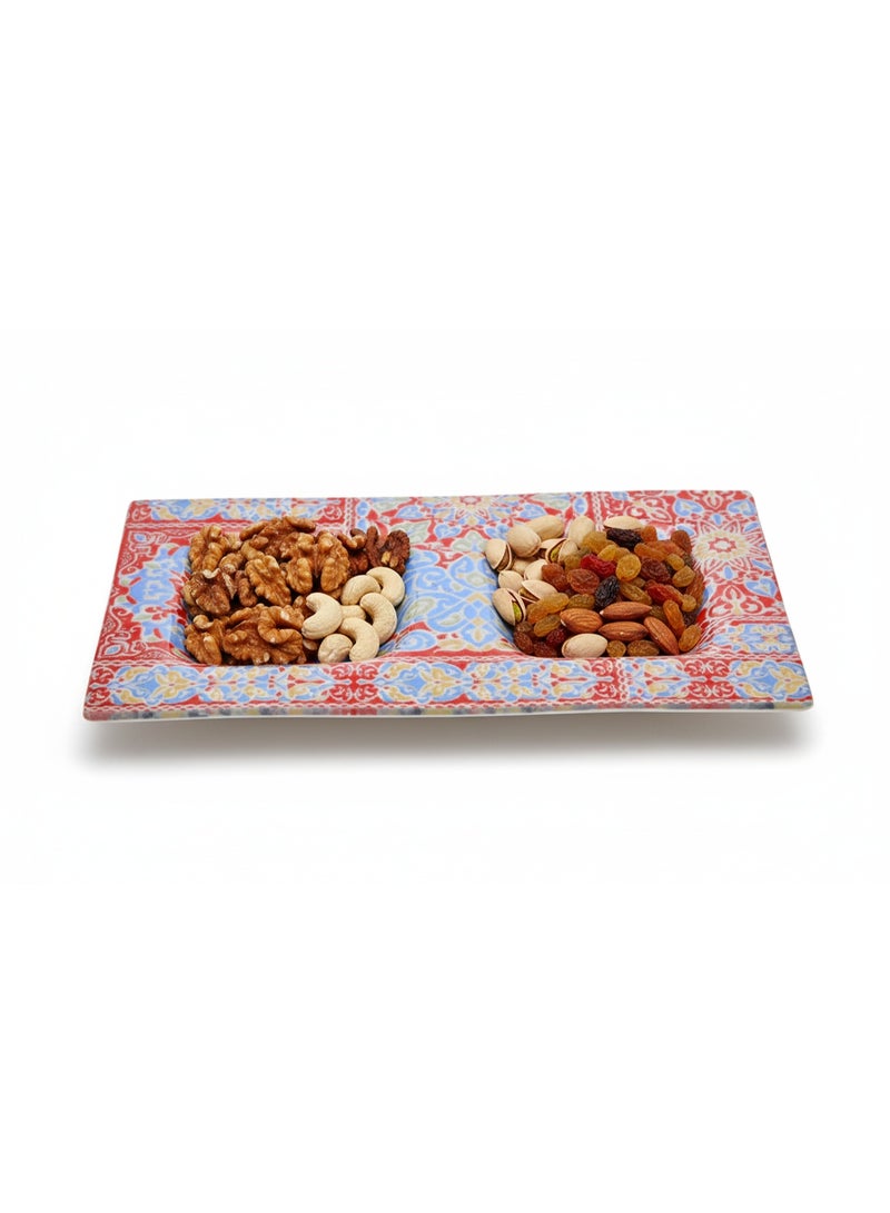 Rosa By Fathy Mahmoud High Quality Glass 2 Compartment Serving Plate, 30 * 16Cm - Yameesh Red - Image 4