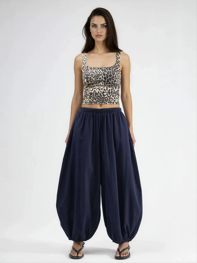 Busem Navy Blue Elastic Waist Balloon Pants with Pockets for Women | Best Price UAE