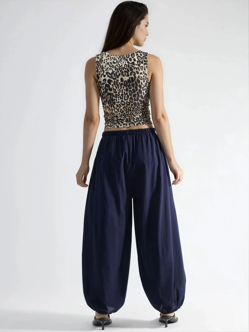 Busem Navy Blue Elastic Waist Balloon Pants with Pockets for Women | Best Price UAE