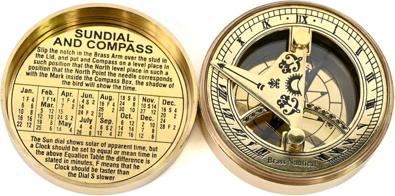 Brass Nautical هدية ساعة شمسية للاحتفال بالذكرى السنوية له أو لها - أفكار هدايا فريدة للزوج أو الزوجة، ذكرى زواج الرجال 50 40 25 20 سنة احتفال (لون نحاسي ذهبي) - Image 4