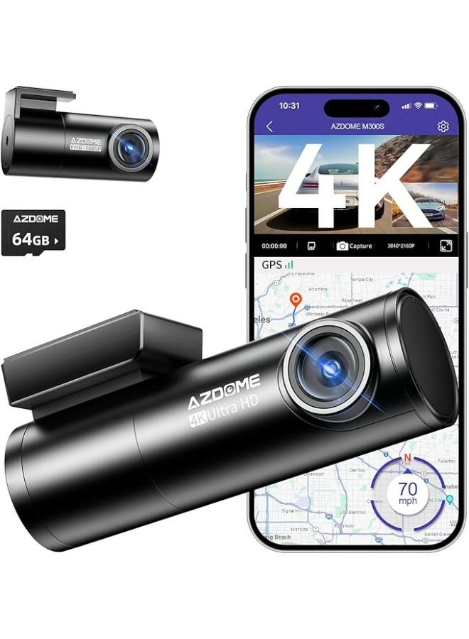 AZDOME 4K Dashcam 64GB Memory card included Car Dashcam Wifi Car Camera Dual Cam Voice control Night Vision 24h Parking Monitor Car Black Box - Image 1