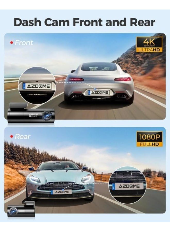 AZDOME 4K Dashcam 64GB Memory card included Car Dashcam Wifi Car Camera Dual Cam Voice control Night Vision 24h Parking Monitor Car Black Box - Image 2