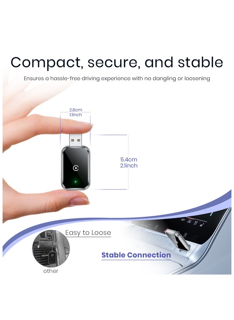 Kingone Upgrade Wireless CarPlay Adapter for iPhone, Convert Wired to Wireless Apple CarPlay Adapter, No Delay, Auto Connect, and Stable Control Mini Size with Extension Cable USB-C and Type-C (Black) - Image 3