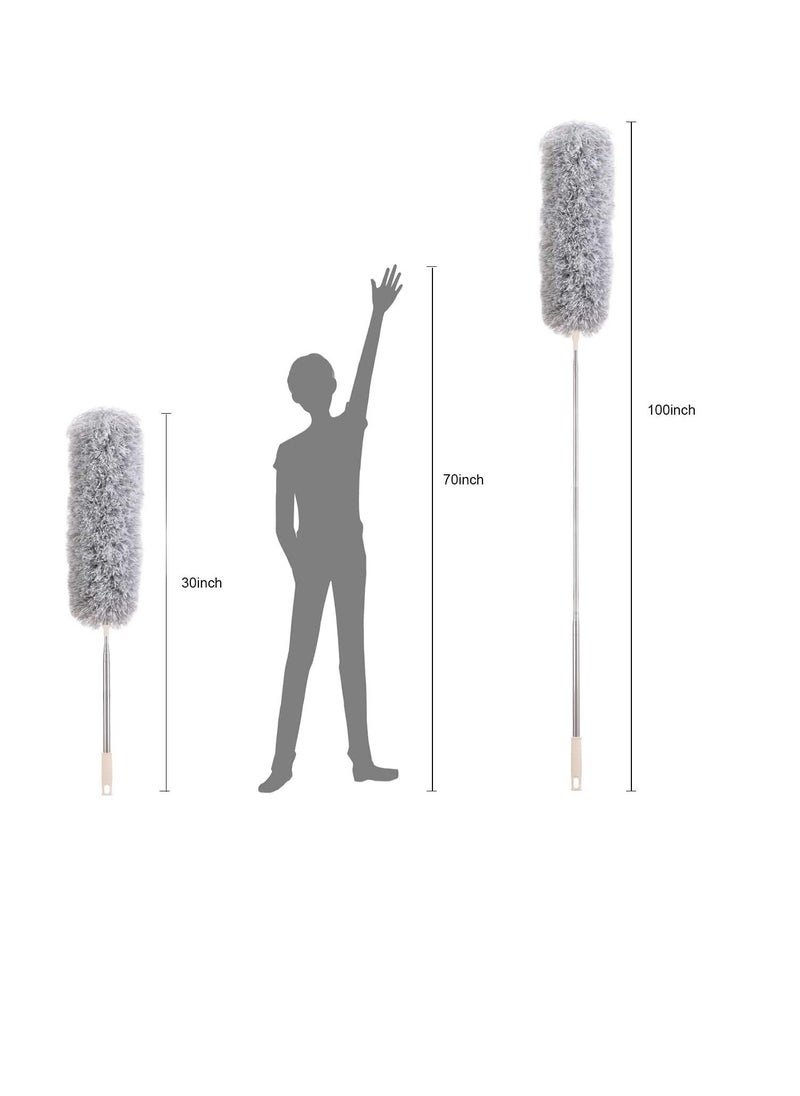 Microfiber Broom with Extra Long Stainless Steel Handle 2.54m Extendable with Bendable Head for Cleaning High Ceiling Fans and Indoor Ceiling
