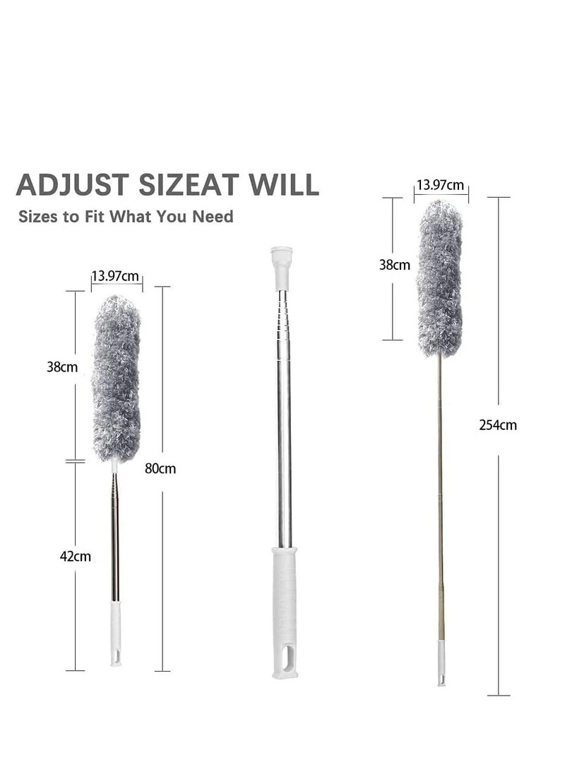 Microfiber Broom with Extra Long Stainless Steel Handle 2.54m Extendable with Bendable Head for Cleaning High Ceiling Fans and Indoor Ceiling