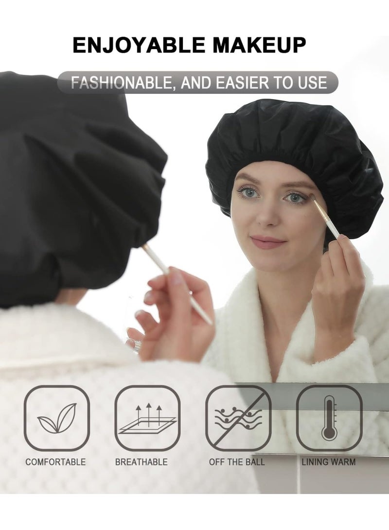 Terry Lined Shower Cap,Triple Layer Large Cap for Women,Shower Cap Reusable Waterproof,Long Thick Hair(Black) - Image 4