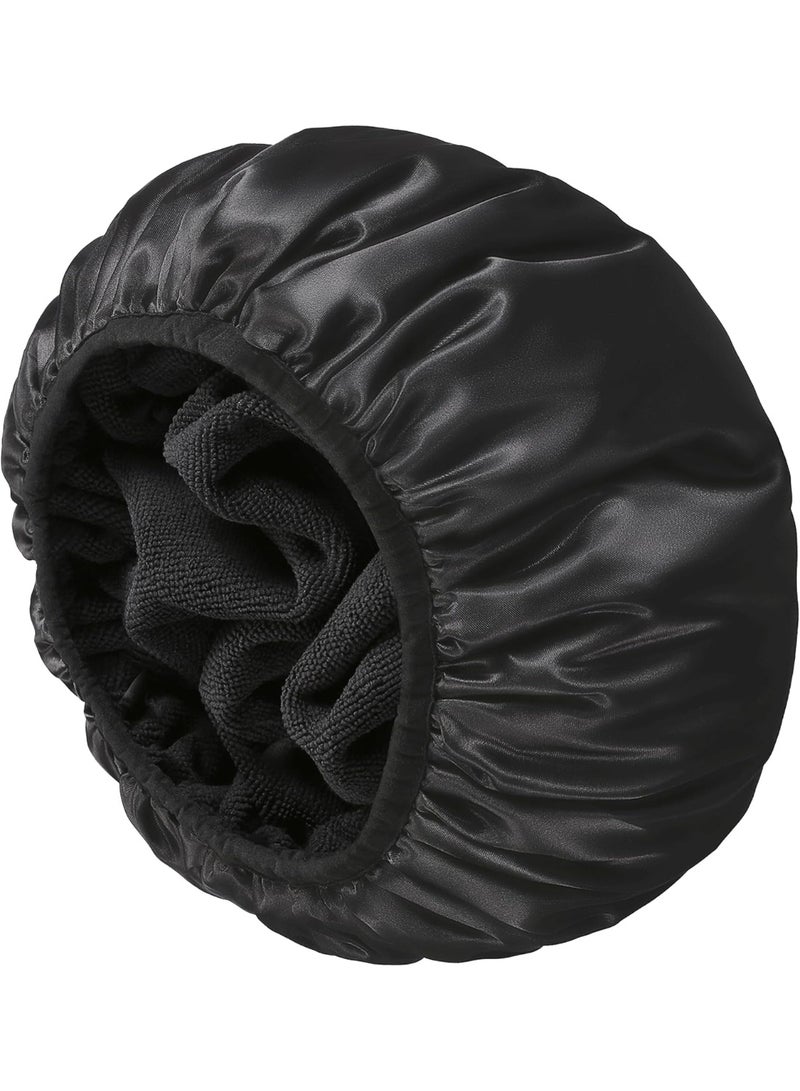 Terry Lined Shower Cap,Triple Layer Large Cap for Women,Shower Cap Reusable Waterproof,Long Thick Hair(Black) - Image 1