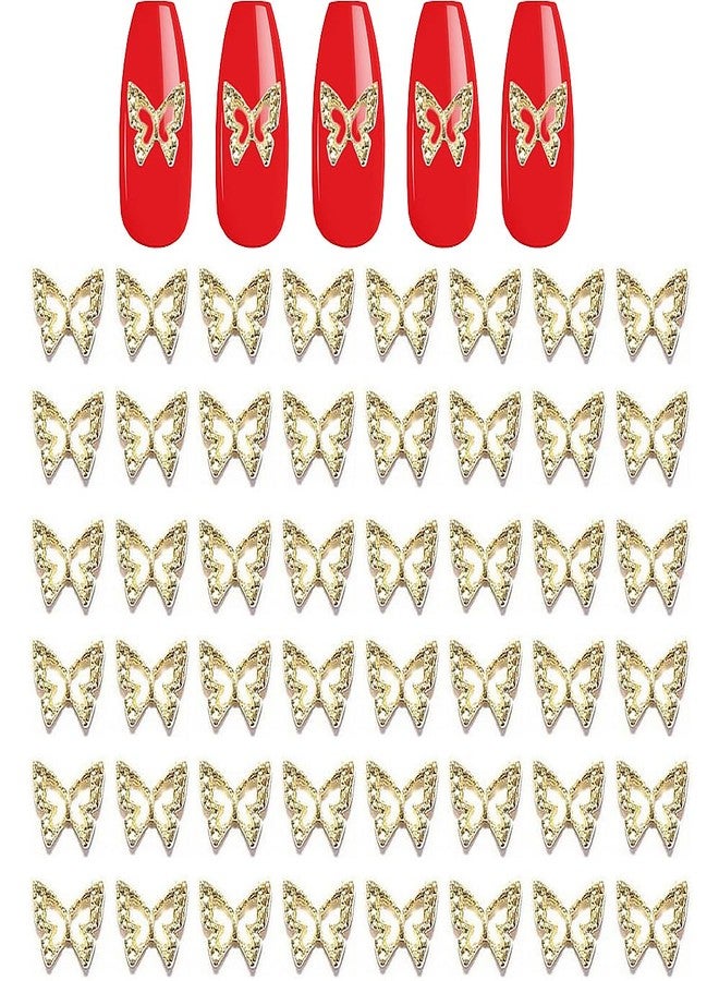 KACHIMOO Gold Butterfly Nail Charms,50 Pieces Nail Charms Nail Butterfly Charms for Acrylic Nails DIY Craft Nail Art Accessories (Gold) - Image 1