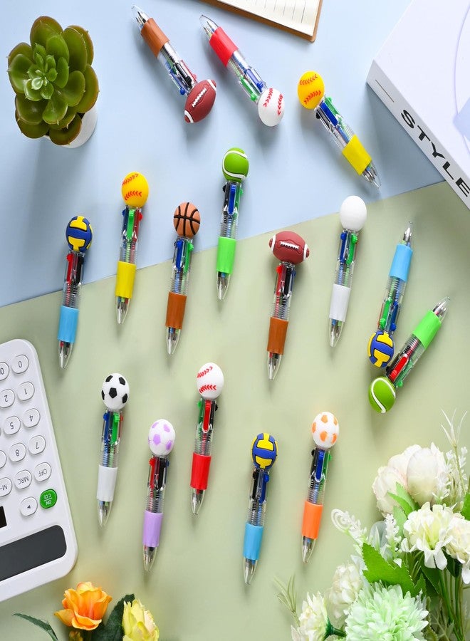 LiYiQ 100 Pcs Sports Party Favors Multicolor Pen in One Cartoon Cute Fun 4-in-1 Cute Pens Bulk Kawaii Soccer Football Basketball Baseball Shape Cool Ballpoint Pens Fun Gifts - Image 4