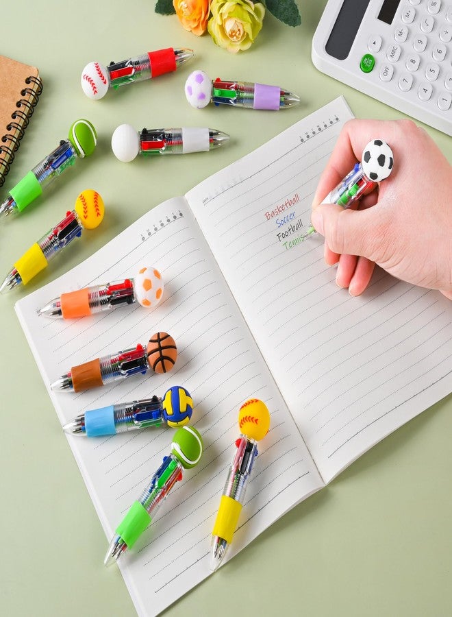 LiYiQ 100 Pcs Sports Party Favors Multicolor Pen in One Cartoon Cute Fun 4-in-1 Cute Pens Bulk Kawaii Soccer Football Basketball Baseball Shape Cool Ballpoint Pens Fun Gifts - Image 3